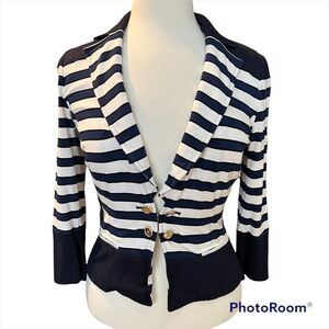 White House Black Market Short Navy Black & White Stripe Jacket size 6